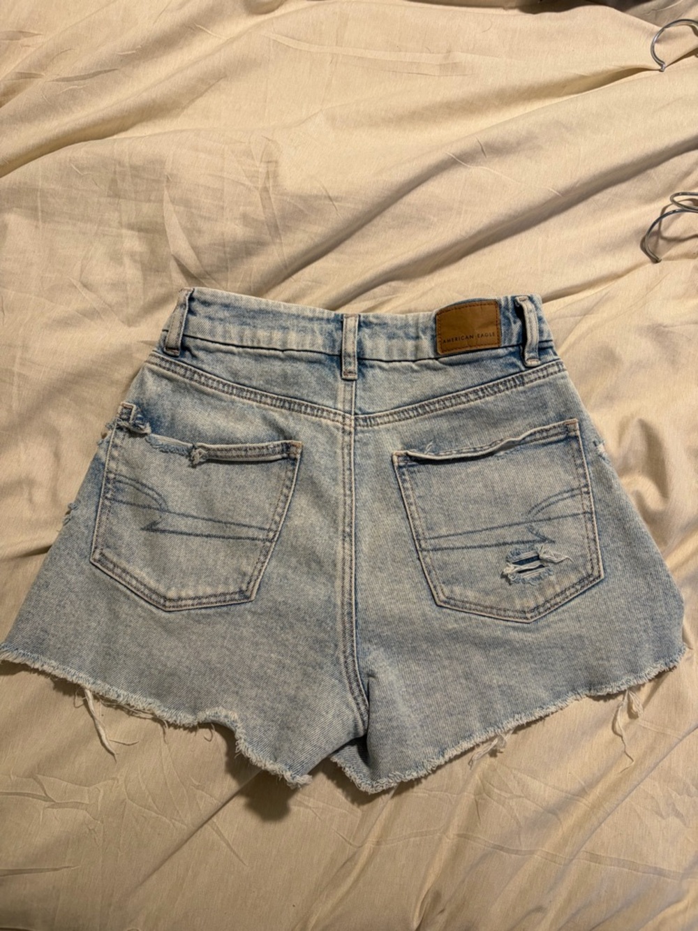 American Eagle Outfitters Light Blue Distressed High-Rise Denim Shorts - Picture 2 of 3